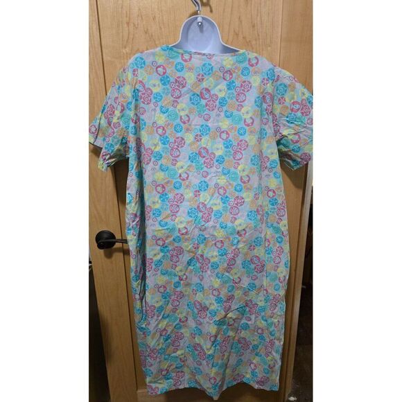 Colorful Floral Womens Nightgown With Embroidery & Snaps By Pink K Size 1X - Picture 4 of 6